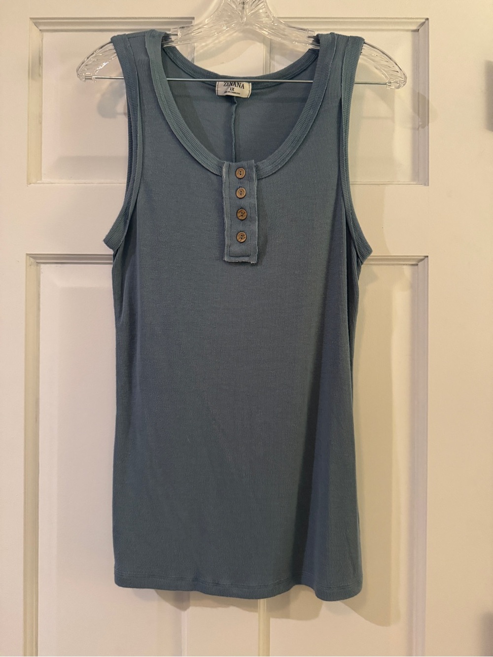Zenana Sleeveless Henley Tank in Dusty Blue